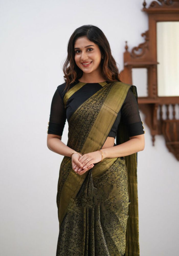 Sharini – Traditional Black Soft Silk Saree with Refined Weaves