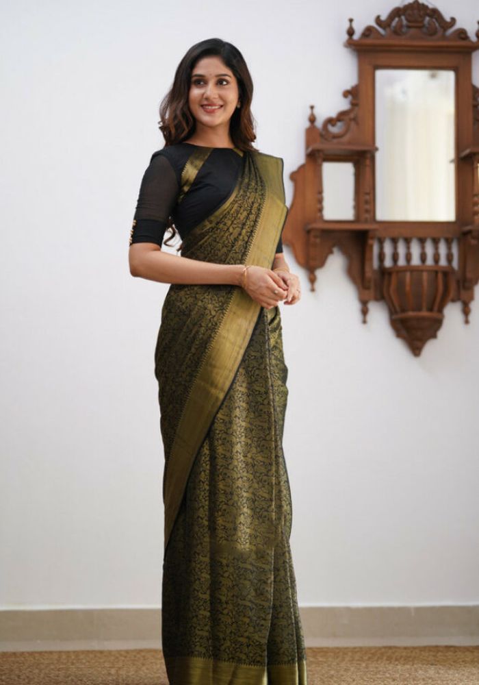 Sharini – Traditional Black Soft Silk Saree with Refined Weaves