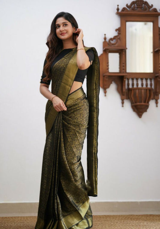 Sharini – Traditional Black Soft Silk Saree with Refined Weaves