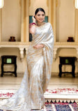 Anarkali White banarasi silk saree