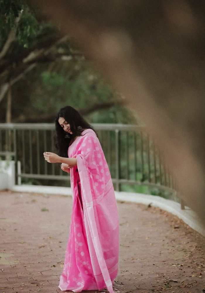 Graceful – Rose Pink Cotton Saree with Harmony Blouse Piece
