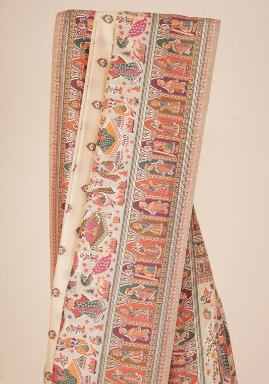 Rajlakshmi- Beige Pashmina Saree With Innovative Blouse Piece