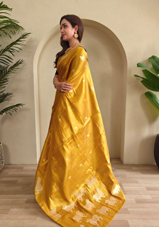 Varnika – Mustard Banarasi Soft Tiuuse Silk Saree of Subtle Charm