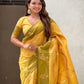 Ruvika –Banarasi Soft Silk Saree in Gold with Ornamental Border