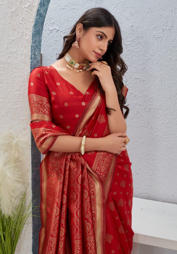 Rudrani Red Banarasi silk saree