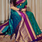 Symmetrical Rama Soft Banarasi Silk Saree With Captivating Blouse Piece