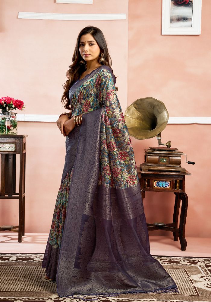 Srivalli N.blue Digital Silk saree