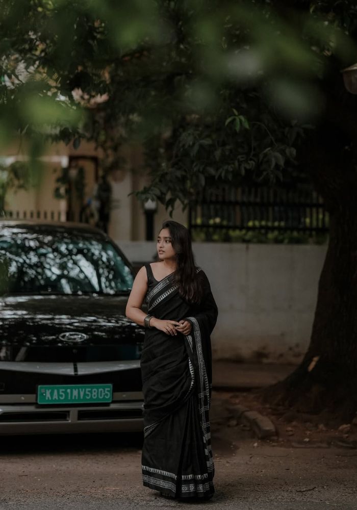 Grace Noir: Black Cotton Silk Saree with Subtle Blouse Companion