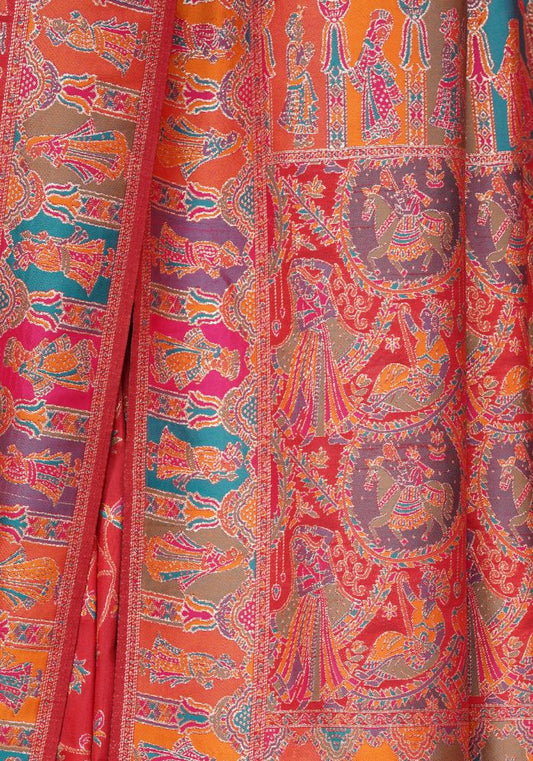 Tanirika – Red Naylon Sillk Saree with Vibrant Minakari Detailing