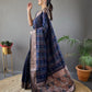 Elegantly Navy Blue Color Woven Silk Saree with Silver, Copper, and Antique Detailing