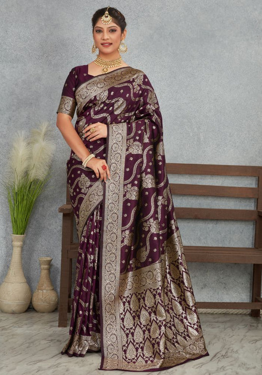 Sita Wine Banarasi Soft Silk Saree