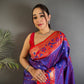 Exuberant Royal Purple Paithani Silk Saree With Ethnic Blouse Piece
