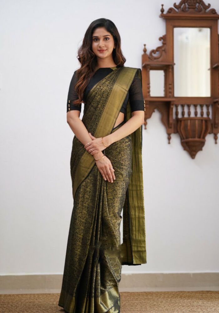Sharini – Traditional Black Soft Silk Saree with Refined Weaves