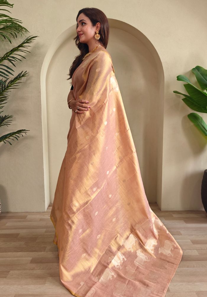 Varnika – Baby Pink Banarasi Soft Tiuuse Silk Saree of Subtle Charm