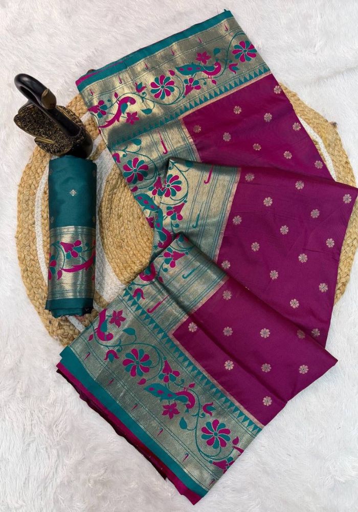 Efflorescence Purple Paithani Silk Saree With Classic Blouse Piece