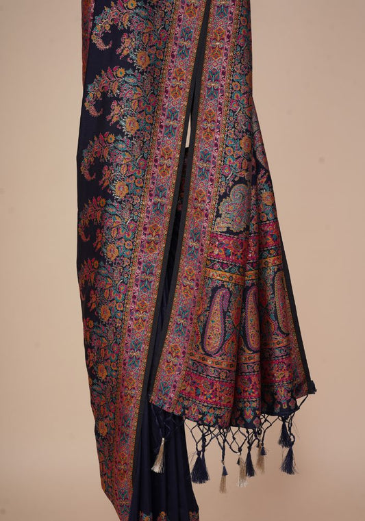 Glamorous N.blue Pashmina Saree With Artistic Minakari Work
