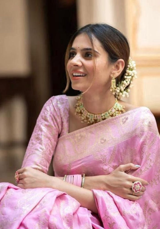 Anarkali Pink banarasi silk saree