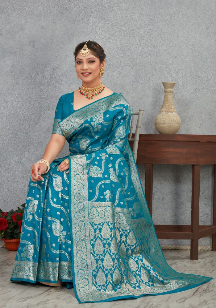 Sita Teal Blue Banarasi Soft Silk Saree
