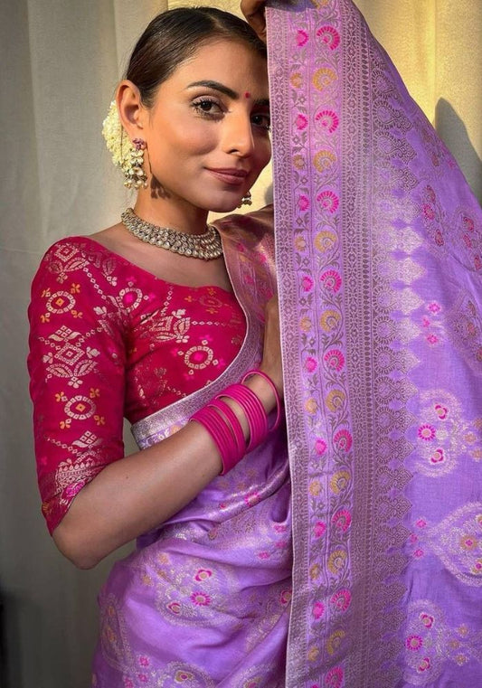 Tisha Lavender Banarasi Silk Saree
