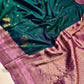 Enticing Dark Green Soft Banarasi Silk Saree With Marvellous Blouse Piece
