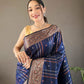 Elegantly Navy Blue Color Woven Silk Saree with Silver, Copper, and Antique Detailing