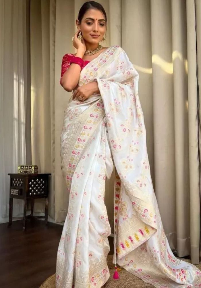 Tisha White Banarasi Silk Saree