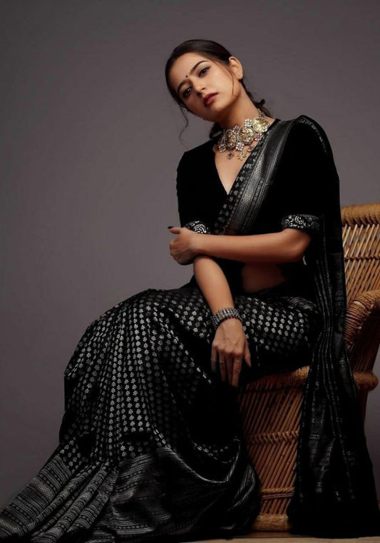 Ruchita Black Banarasi Silk Saree