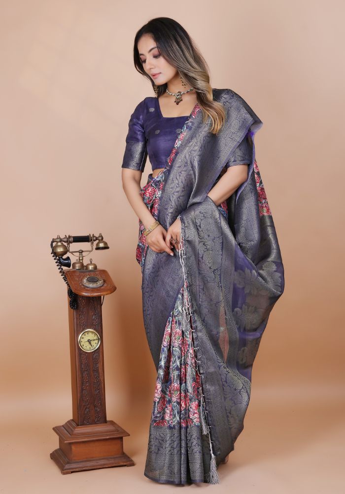 Srivalli Blue Digital Silk saree