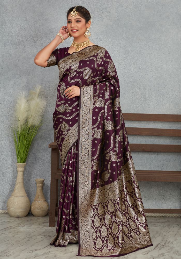 Sita Wine Banarasi Soft Silk Saree