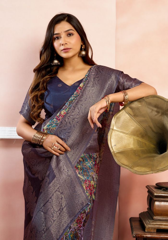 Srivalli N.blue Digital Silk saree