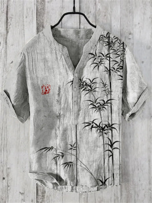 Bamboo Ink Linen Shirt – Japanese Minimalist Zen Summer Button-Up