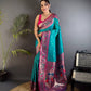 Divine Firozi Paithani Silk Saree With Blooming Blouse Piece