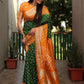 Ziyana Orange Green Bandhej Silk Saree