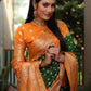 Ziyana Orange Green Bandhej Silk Saree