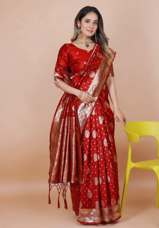 Yashika Red Banarasi Silk Saree