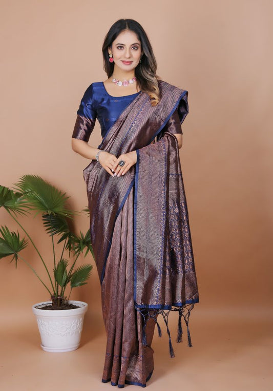Aarohi N.Blue Banarasi Silk Saree