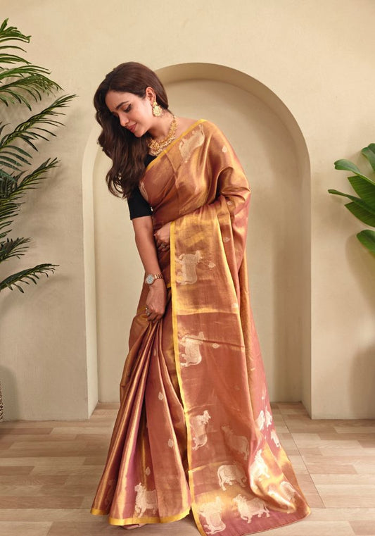 Varnika – Brown Soft Banarasi Soft Tiuuse Silk Saree of Subtle Charm