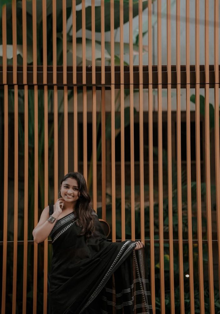 Grace Noir: Black Cotton Silk Saree with Subtle Blouse Companion