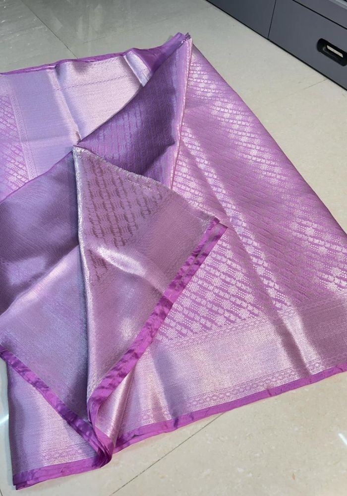 Samika – Lilac Purple Banarasi Soft Silk Saree with Silver Zari Weaving