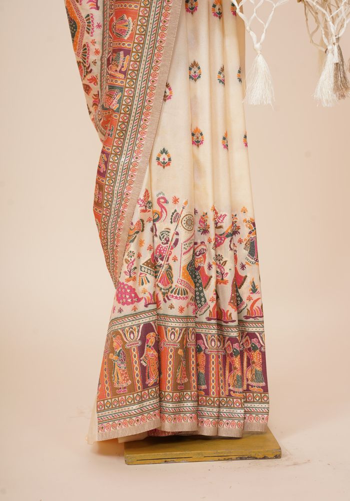 Rajlakshmi- Beige Pashmina Saree With Innovative Blouse Piece