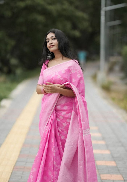 Graceful – Rose Pink Cotton Saree with Harmony Blouse Piece