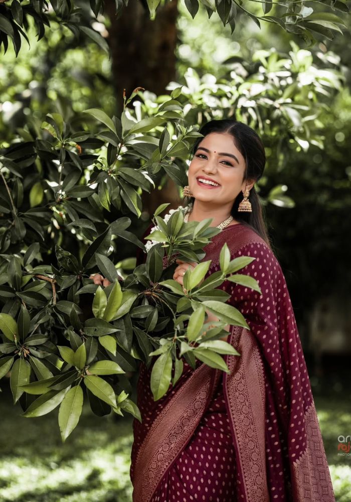 Charulata – Deep Maroon Banarasi Soft Silk Saree with Royal Charm