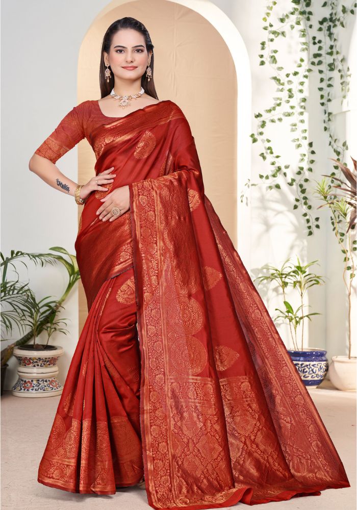 Yamika Red Banarasi Silk Saree