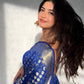 Admyrin Blue Soft Silk Designer Party Wear Banarasi Saree with Blouse Piece