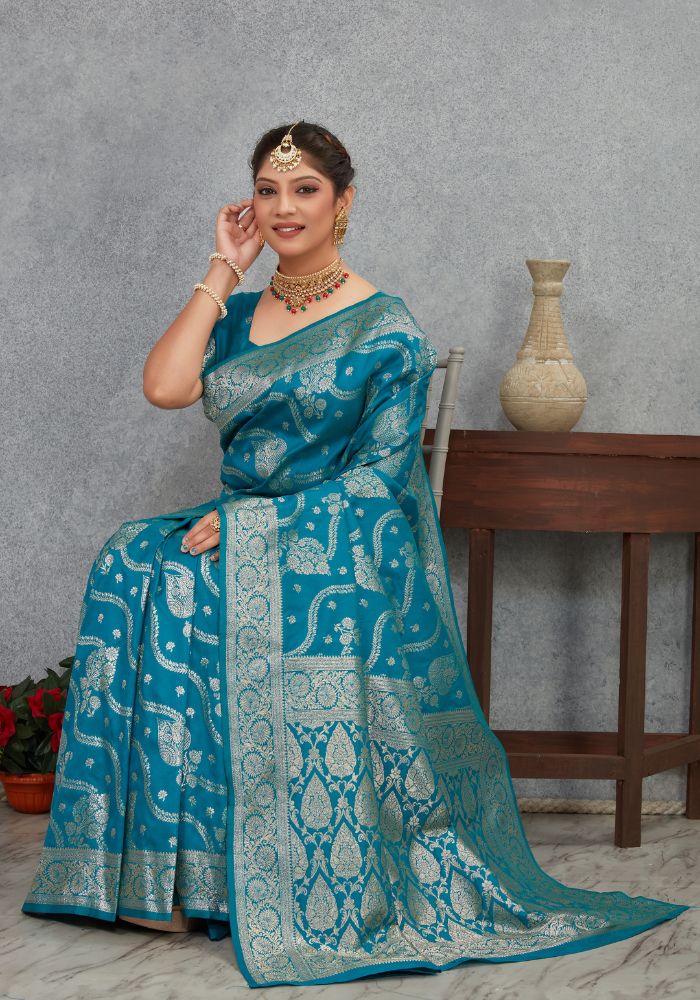Sita Teal Blue Banarasi Soft Silk Saree