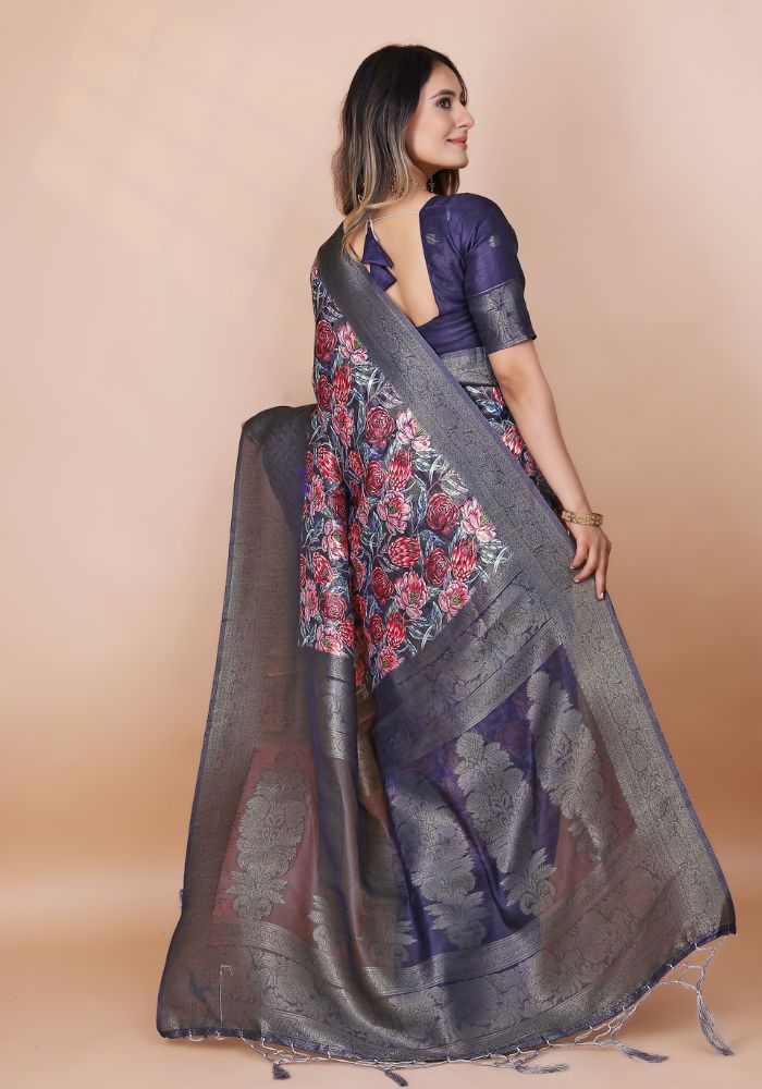 Srivalli Blue Digital Silk saree