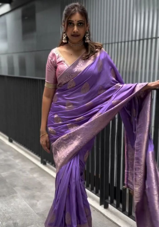 Yamika  Lavender Banarasi Silk Saree