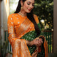 Ziyana Orange Green Bandhej Silk Saree
