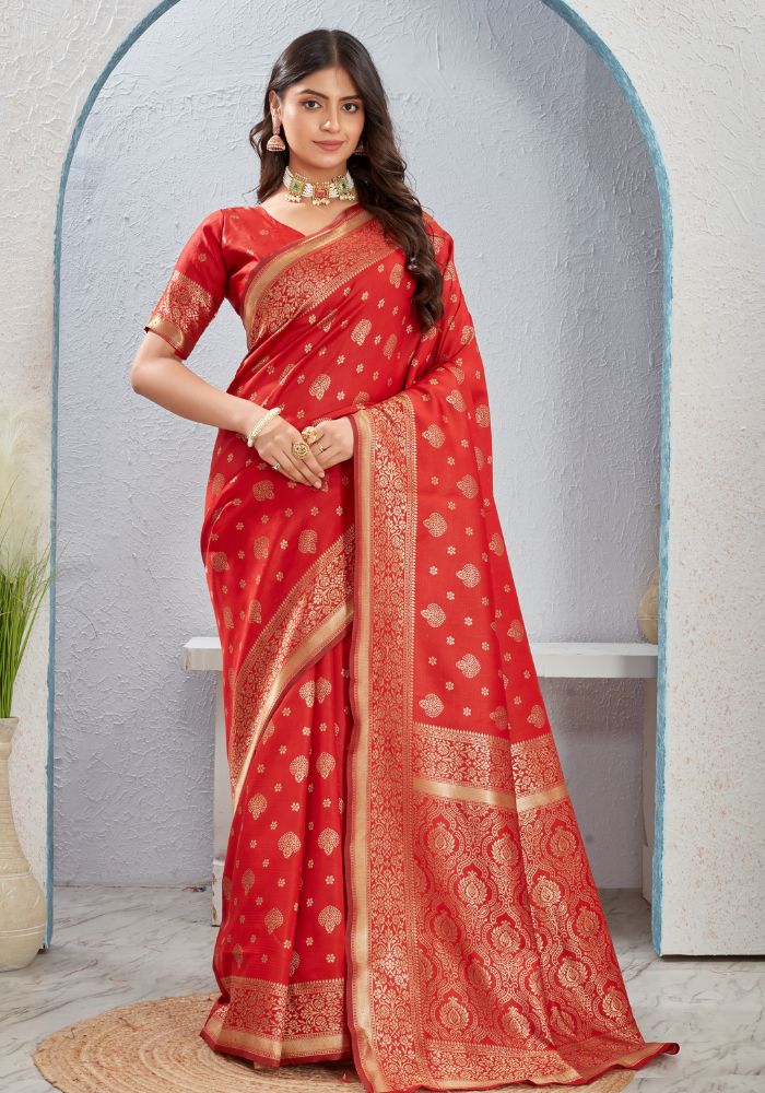 Rudrani Red Banarasi silk saree