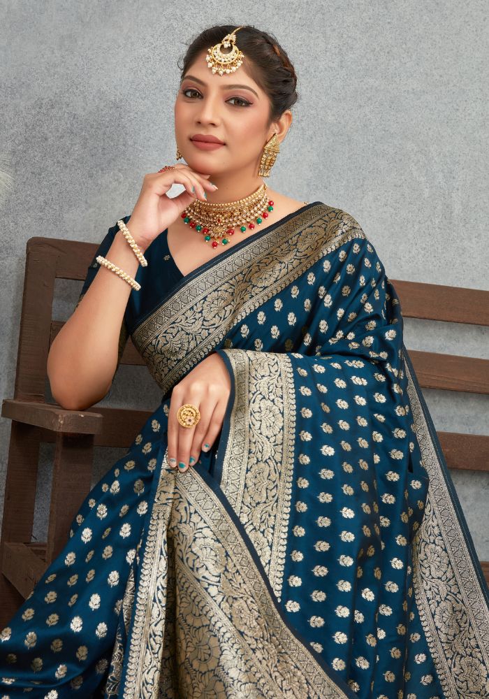 Charmi More Peach Banarasi Soft Silk Saree